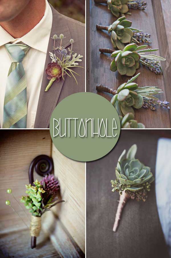 idées boutonniere marié avec plantes succulentes